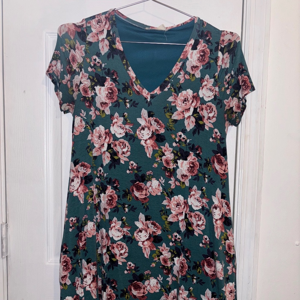 Peach Love Floral Cotton Dress with pockets size Small